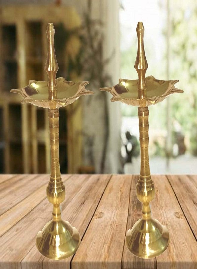 Denique Brass Kuthu Vilakku Kerala Diya, Deepak,Lamp Long Diyas for Home,Pooja Puja Room,Pancharti,Panchmukhi Pital Decoration Dipak.Pack of (2) - Image 2